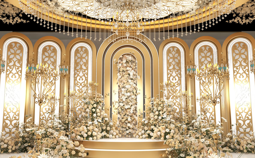 雅安香槟色调婚礼堂效果展示